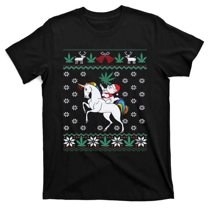 Santa Cat Christmas Unicorn Marijuana Cannabis Gift T-Shirt