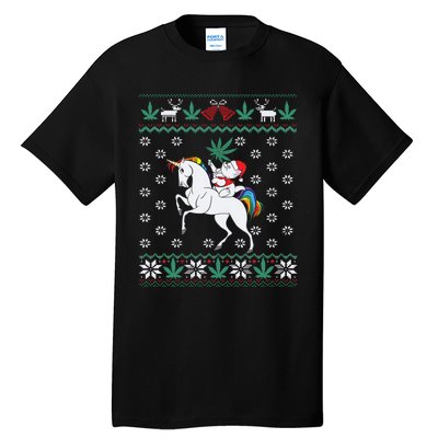 Santa Cat Christmas Unicorn Marijuana Cannabis Gift Tall T-Shirt