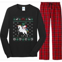 Santa Cat Christmas Unicorn Marijuana Cannabis Gift Long Sleeve Pajama Set