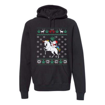 Santa Cat Christmas Unicorn Marijuana Cannabis Gift Premium Hoodie