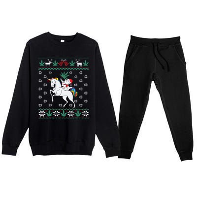 Santa Cat Christmas Unicorn Marijuana Cannabis Gift Premium Crewneck Sweatsuit Set