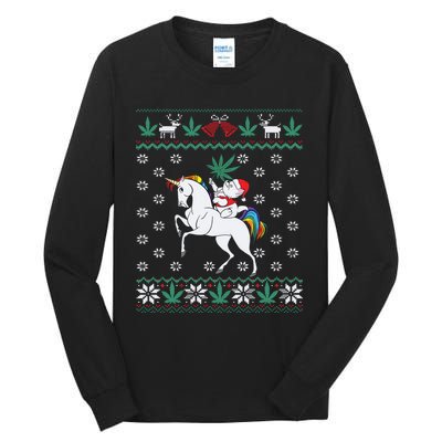 Santa Cat Christmas Unicorn Marijuana Cannabis Gift Tall Long Sleeve T-Shirt