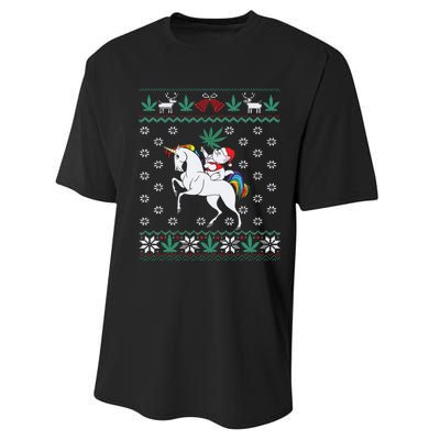 Santa Cat Christmas Unicorn Marijuana Cannabis Gift Performance Sprint T-Shirt