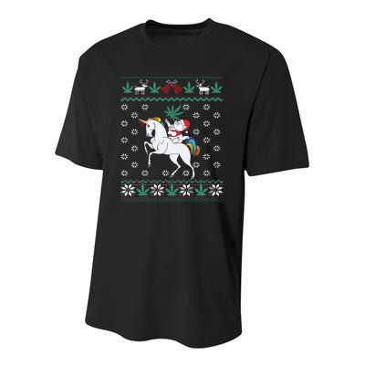 Santa Cat Christmas Unicorn Marijuana Cannabis Gift Youth Performance Sprint T-Shirt