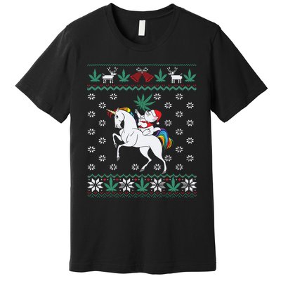 Santa Cat Christmas Unicorn Marijuana Cannabis Gift Premium T-Shirt