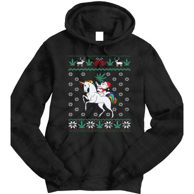 Santa Cat Christmas Unicorn Marijuana Cannabis Gift Tie Dye Hoodie