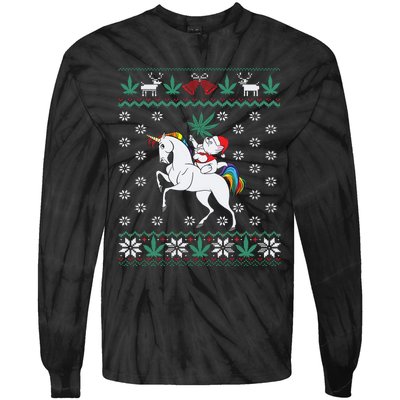 Santa Cat Christmas Unicorn Marijuana Cannabis Gift Tie-Dye Long Sleeve Shirt