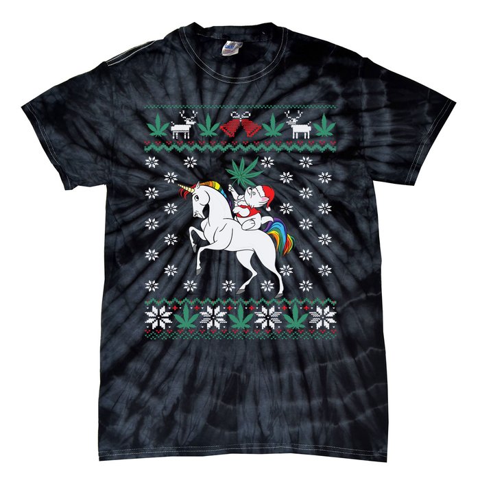 Santa Cat Christmas Unicorn Marijuana Cannabis Gift Tie-Dye T-Shirt