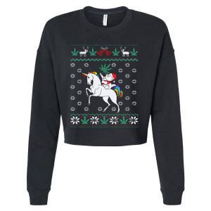 Santa Cat Christmas Unicorn Marijuana Cannabis Gift Cropped Pullover Crew