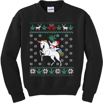 Santa Cat Christmas Unicorn Marijuana Cannabis Gift Kids Sweatshirt