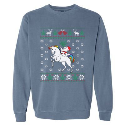 Santa Cat Christmas Unicorn Marijuana Cannabis Gift Garment-Dyed Sweatshirt