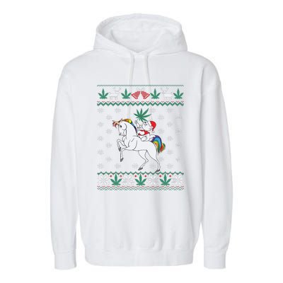 Santa Cat Christmas Unicorn Marijuana Cannabis Gift Garment-Dyed Fleece Hoodie