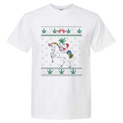 Santa Cat Christmas Unicorn Marijuana Cannabis Gift Garment-Dyed Heavyweight T-Shirt