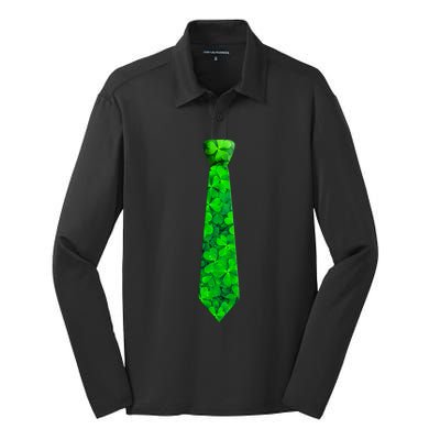 Shamrocks Clover Camo Leaves Necktie St Patrick's Lucky Dad Cool Gift Silk Touch Performance Long Sleeve Polo