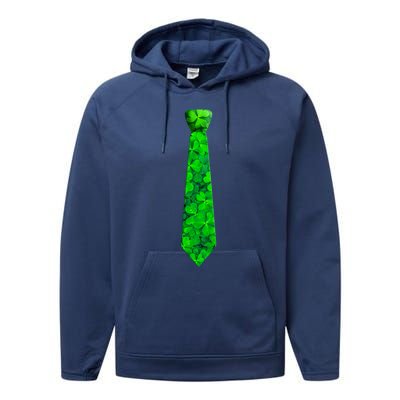 Shamrocks Clover Camo Leaves Necktie St Patrick's Lucky Dad Cool Gift Performance Fleece Hoodie