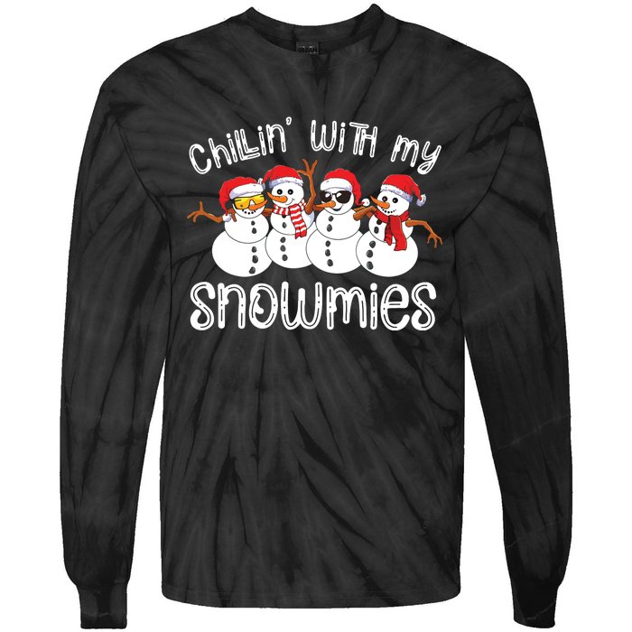 Snowman Christmas Chillin With My Snowmies Ugly Gift Tie-Dye Long Sleeve Shirt