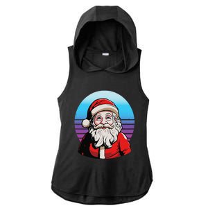 Santa Claus Christmas Red Suit Beard Smile Festive Holiday Ladies PosiCharge Tri-Blend Wicking Draft Hoodie Tank