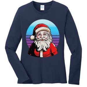 Santa Claus Christmas Red Suit Beard Smile Festive Holiday Ladies Long Sleeve Shirt