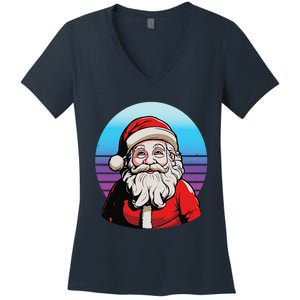 Santa Claus Christmas Red Suit Beard Smile Festive Holiday Women's V-Neck T-Shirt