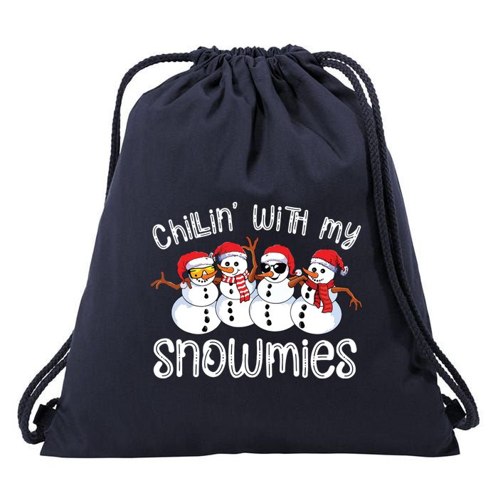Snowman Christmas Chillin With My Snowmies Ugly Gift Drawstring Bag