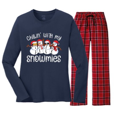 Snowman Christmas Chillin With My Snowmies Ugly Gift Women's Long Sleeve Flannel Pajama Set 