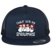 Snowman Christmas Chillin With My Snowmies Ugly Gift Flat Bill Trucker Hat