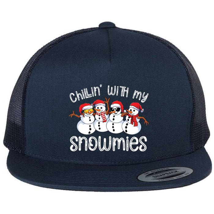 Snowman Christmas Chillin With My Snowmies Ugly Gift Flat Bill Trucker Hat