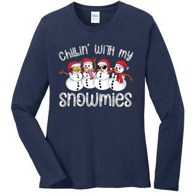 Snowman Christmas Chillin With My Snowmies Ugly Gift Ladies Long Sleeve Shirt