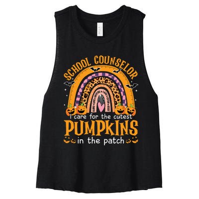 School Counselor Cutest Pumpkin Leopard Rainbow Halloween Women's Racerback Cropped Tank