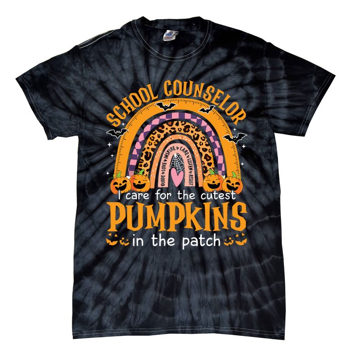 School Counselor Cutest Pumpkin Leopard Rainbow Halloween Tie-Dye T-Shirt