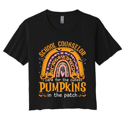 School Counselor Cutest Pumpkin Leopard Rainbow Halloween Women's Crop Top Tee