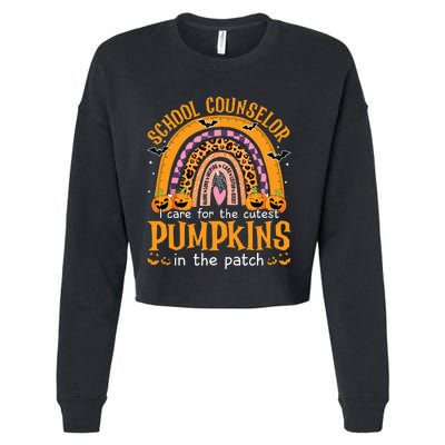 School Counselor Cutest Pumpkin Leopard Rainbow Halloween Cropped Pullover Crew