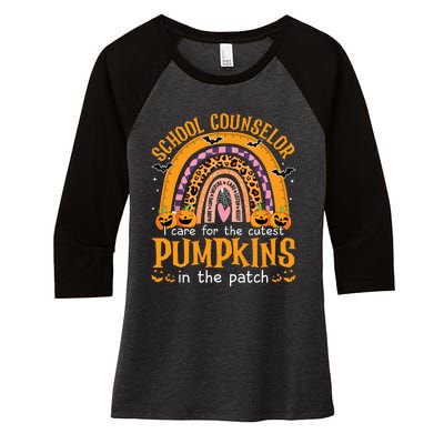 School Counselor Cutest Pumpkin Leopard Rainbow Halloween Women's Tri-Blend 3/4-Sleeve Raglan Shirt