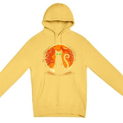 Scary Cat Costume Retro Moon Cat Premium Pullover Hoodie