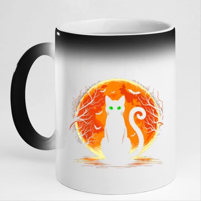 Scary Cat Costume Retro Moon Cat 11oz Black Color Changing Mug