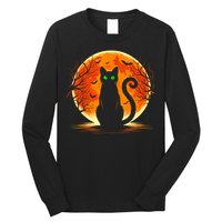 Scary Cat Costume Retro Moon Cat Long Sleeve Shirt