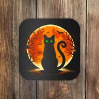 Scary Cat Costume Retro Moon Cat Coaster