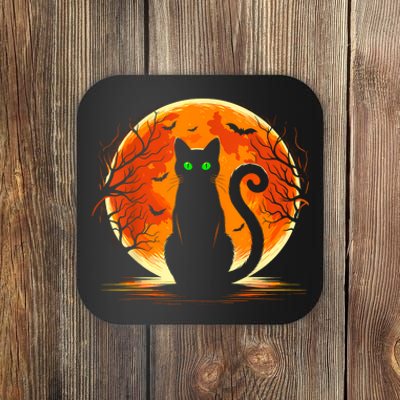 Scary Cat Costume Retro Moon Cat Coaster