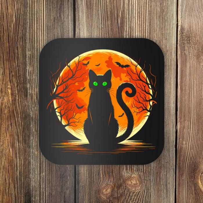 Scary Cat Costume Retro Moon Cat Coaster