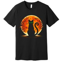 Scary Cat Costume Retro Moon Cat Premium T-Shirt