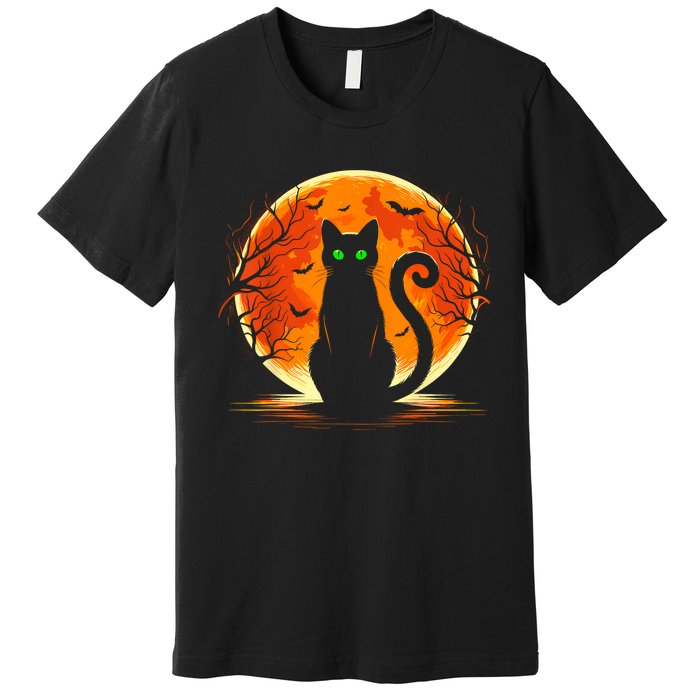 Scary Cat Costume Retro Moon Cat Premium T-Shirt