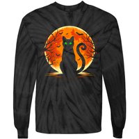 Scary Cat Costume Retro Moon Cat Tie-Dye Long Sleeve Shirt