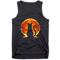 Scary Cat Costume Retro Moon Cat Tank Top