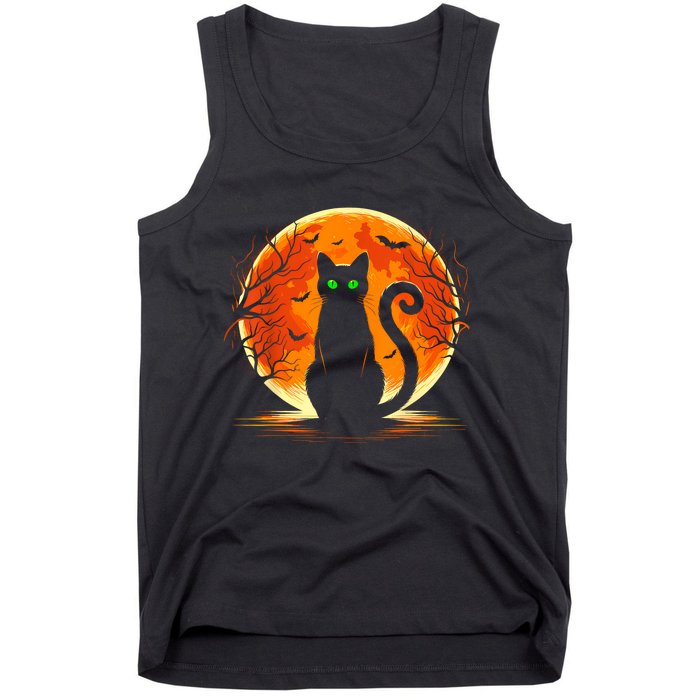 Scary Cat Costume Retro Moon Cat Tank Top