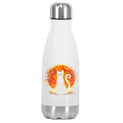 Scary Cat Costume Retro Moon Cat Stainless Steel Insulated Water Bottle