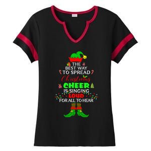 Spread Christmas Cheer Is Singing Loud Xmas Elf Pajama Ladies Halftime Notch Neck Tee