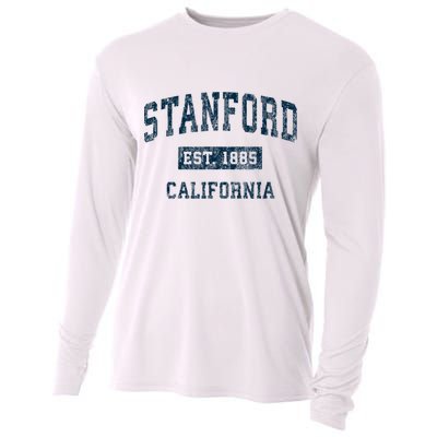 Stanford California CA Vintage Sports Design Navy Print Cooling Performance Long Sleeve Crew