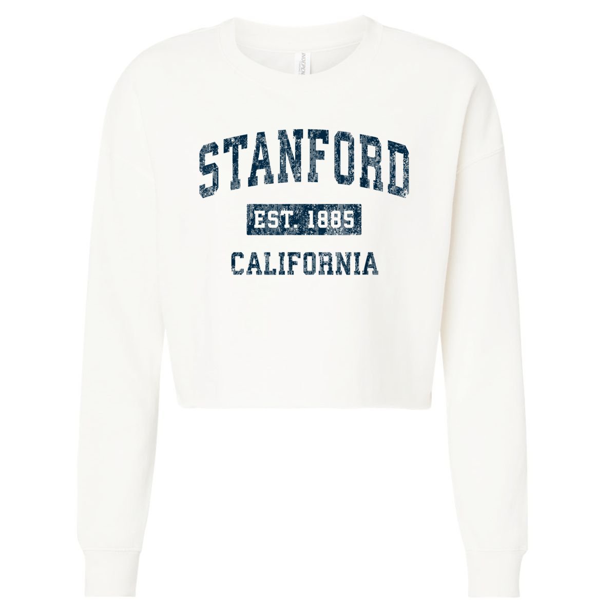 Stanford California CA Vintage Sports Design Navy Print Cropped Pullover Crew