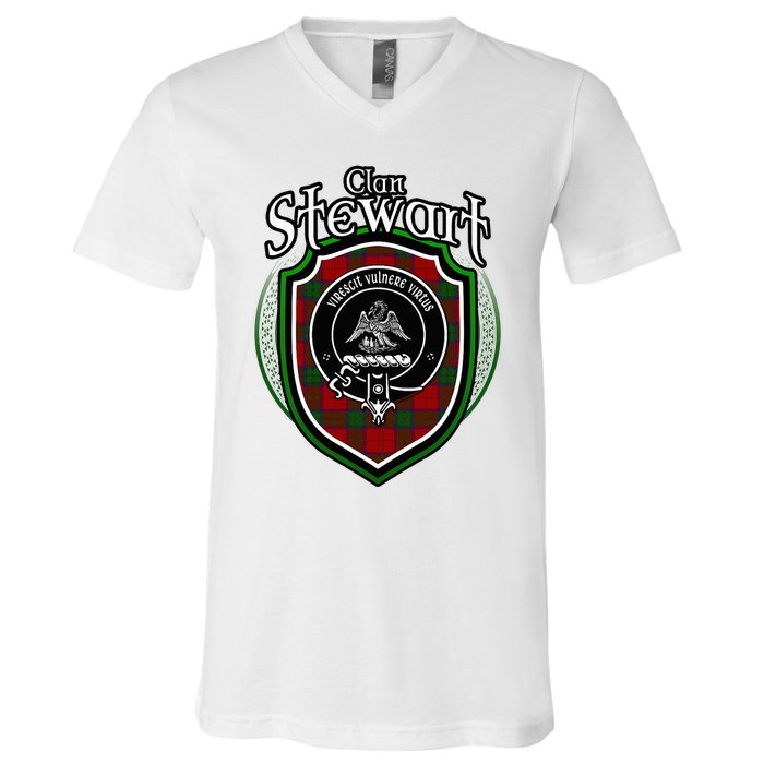 Stewart Clan Crest Scottish Clan Stewart Family Badge V-Neck T-Shirt