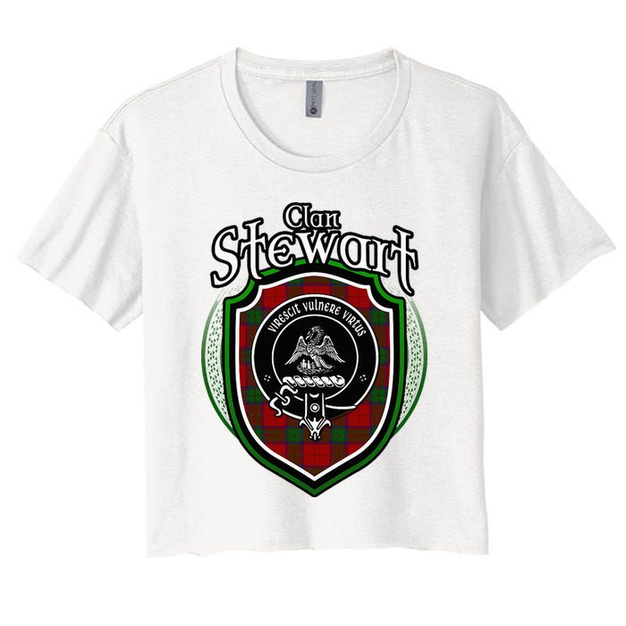 Stewart Clan Crest Scottish Clan Stewart Family Badge Women's Crop Top Tee